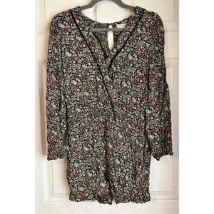 Ann Taylor LOFT Garden Wrap Floral Print Long Sleeve Romper Sz Small New Pockets